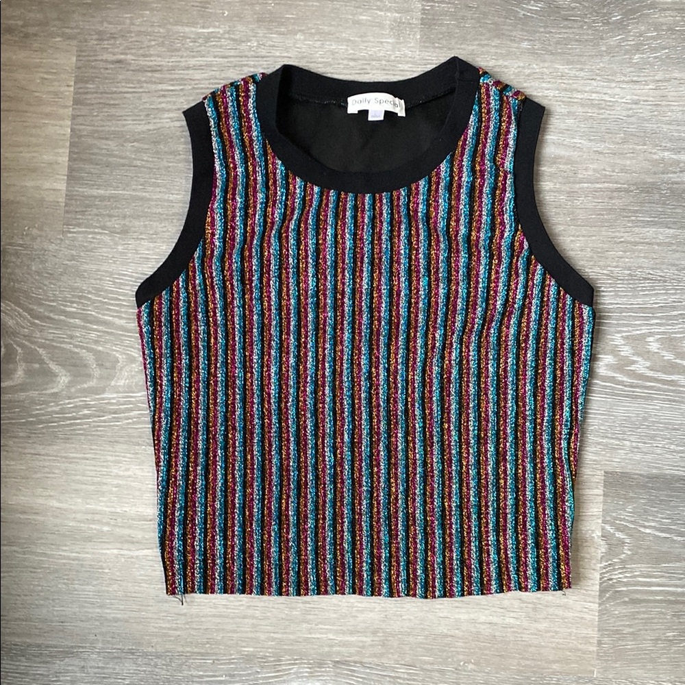 Daily Special Multicolor Metallic Striped Fitted Crop Tank Top